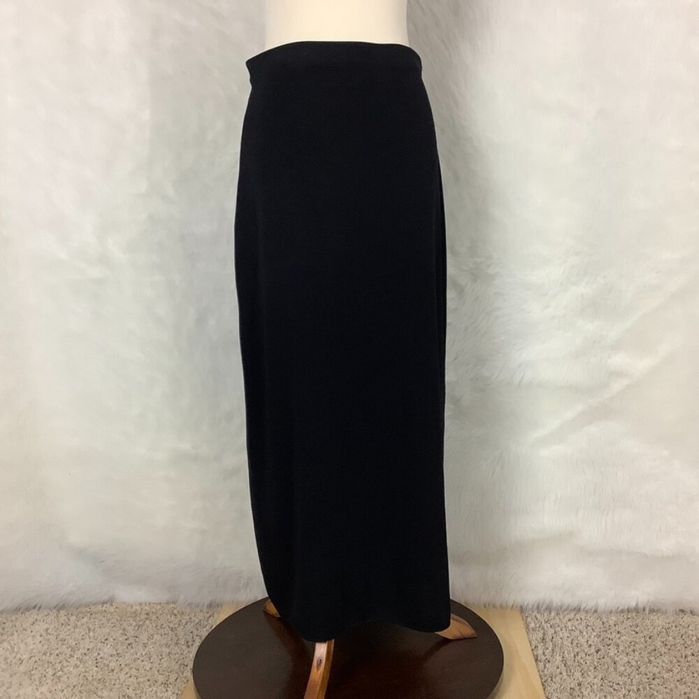 Exclusively Misook Black Knit Side Slit Maxi Skirt Classic Evening L